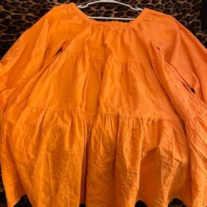 Vibrant orange puff sleeve summer dress